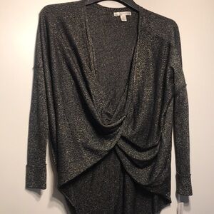 Sparkle Draped Metallic Black Top